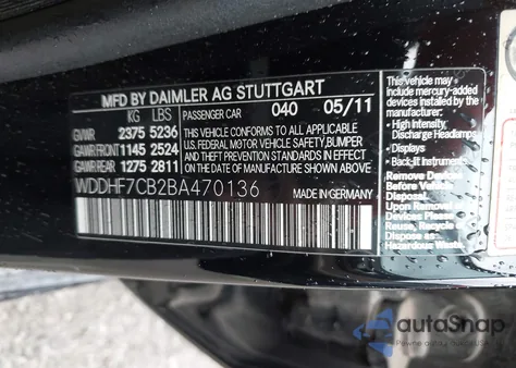 2011 Mercedes-Benz E 550 from USA, damaged, VIN WDDHF7CB2BA470136